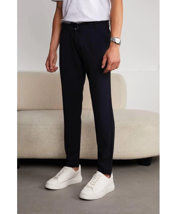 Jogger Doğal Doku Klasik Pantolon Lacivert