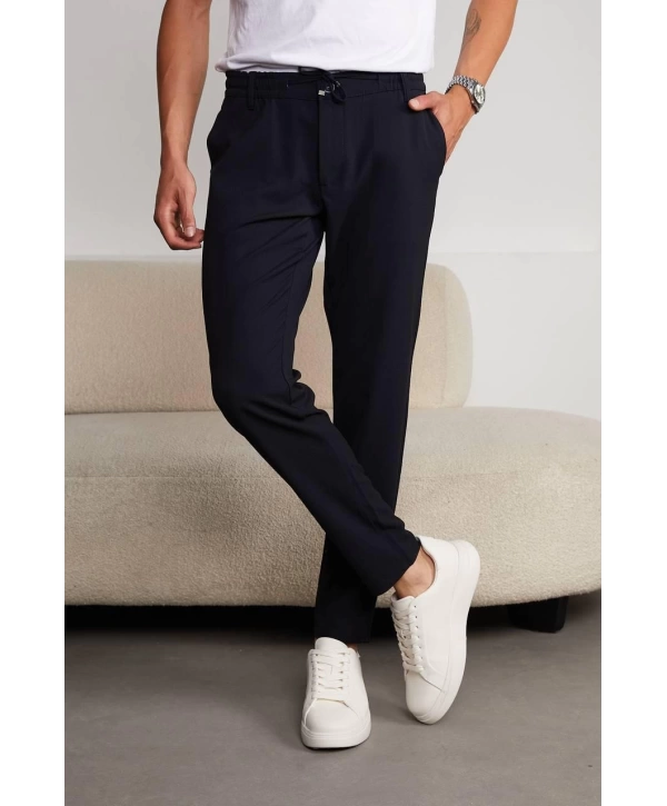 Jogger Doğal Doku Klasik Pantolon Lacivert