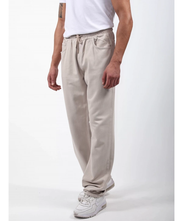 Lastikli Baggy Kot Pantolon Krem