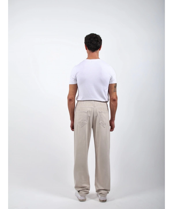 Lastikli Baggy Kot Pantolon Krem