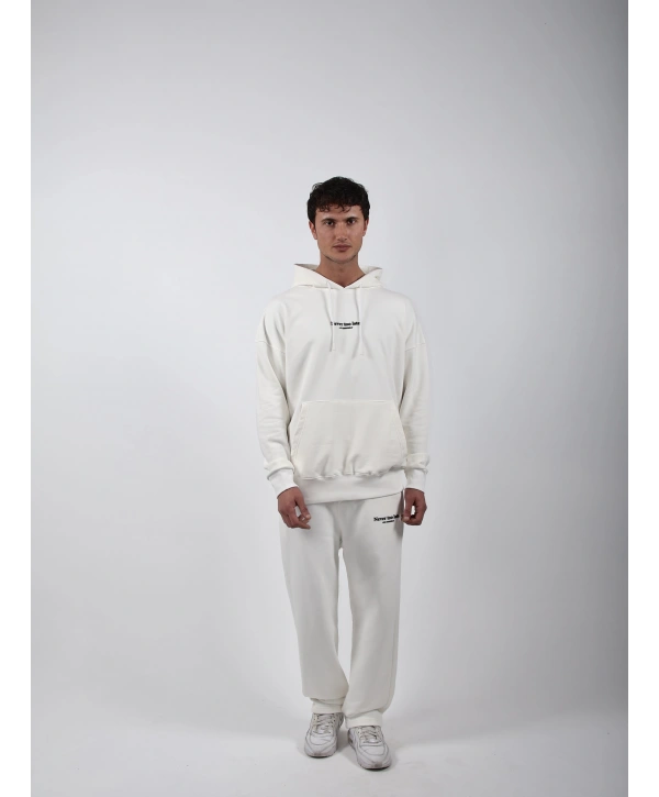 Never Too Late Kapşonlu Baggy Eşofman Takımı Beyaz