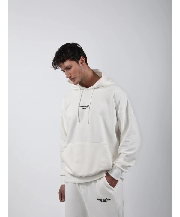 Never Too Late Kapşonlu Baggy Eşofman Takımı Beyaz