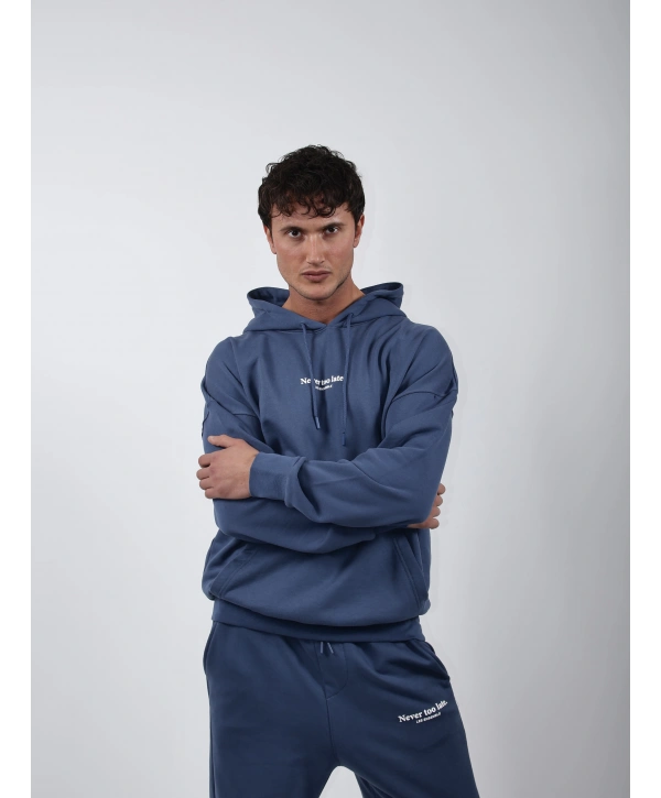 Never Too Late Kapşonlu Baggy Eşofman Takımı Mavi