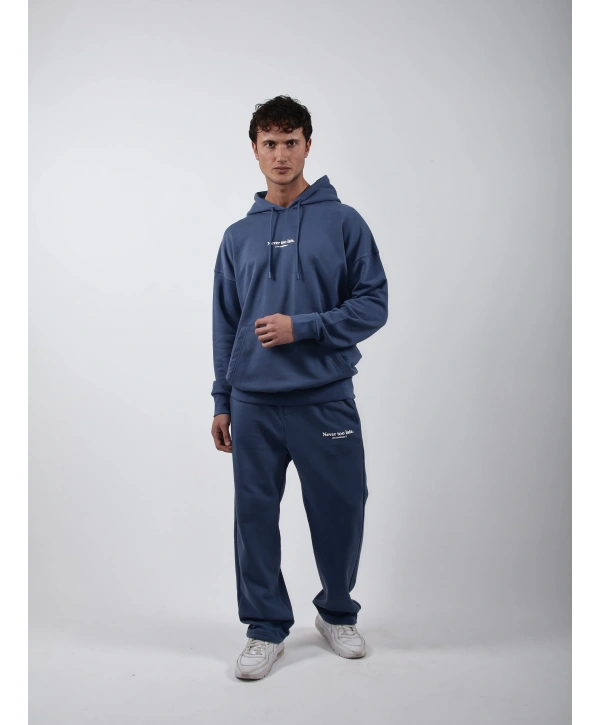 Never Too Late Kapşonlu Baggy Eşofman Takımı Mavi