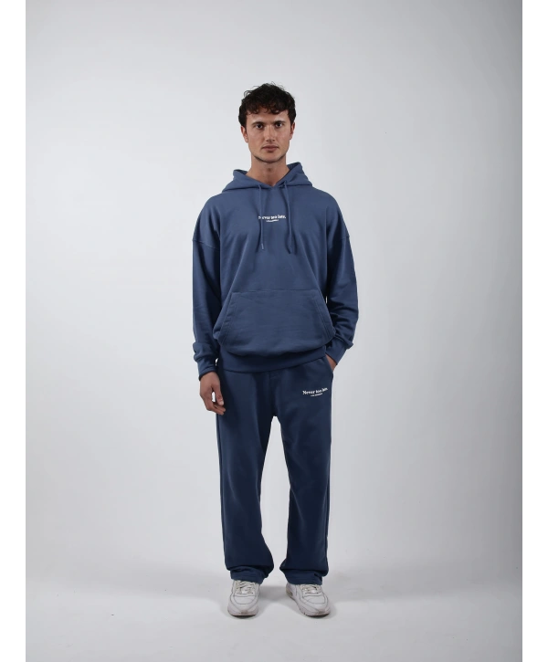 Never Too Late Kapşonlu Baggy Eşofman Takımı Mavi