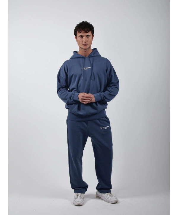 Never Too Late Kapşonlu Baggy Eşofman Takımı Mavi