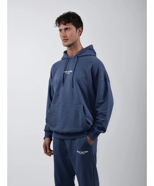 Never Too Late Kapşonlu Baggy Eşofman Takımı Mavi