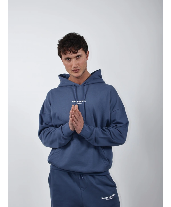 Never Too Late Kapşonlu Baggy Eşofman Takımı Mavi