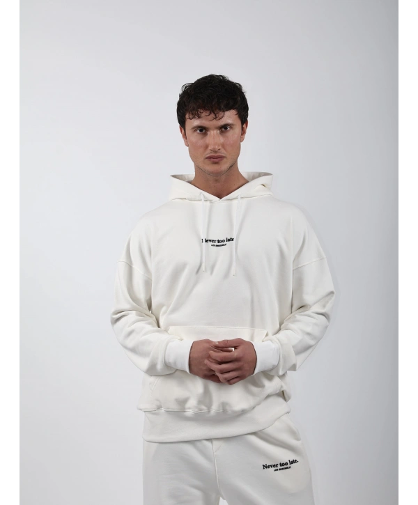 Never Too Late Kapşonlu Baggy Eşofman Takımı Beyaz