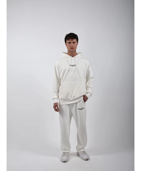 Never Too Late Kapşonlu Baggy Eşofman Takımı Beyaz