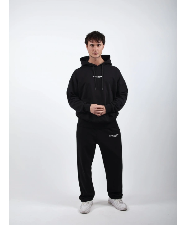 Never Too Late Kapşonlu Baggy Eşofman Takımı Siyah