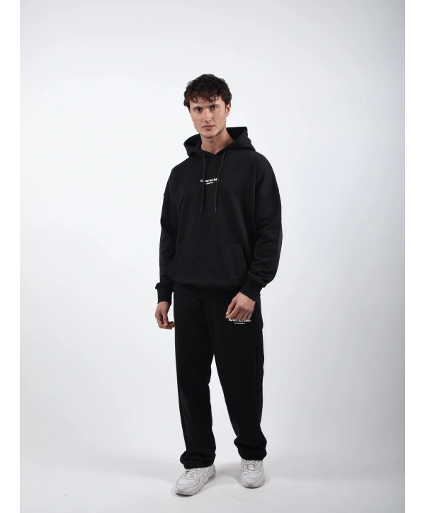 Never Too Late Kapşonlu Baggy Eşofman Takımı Siyah