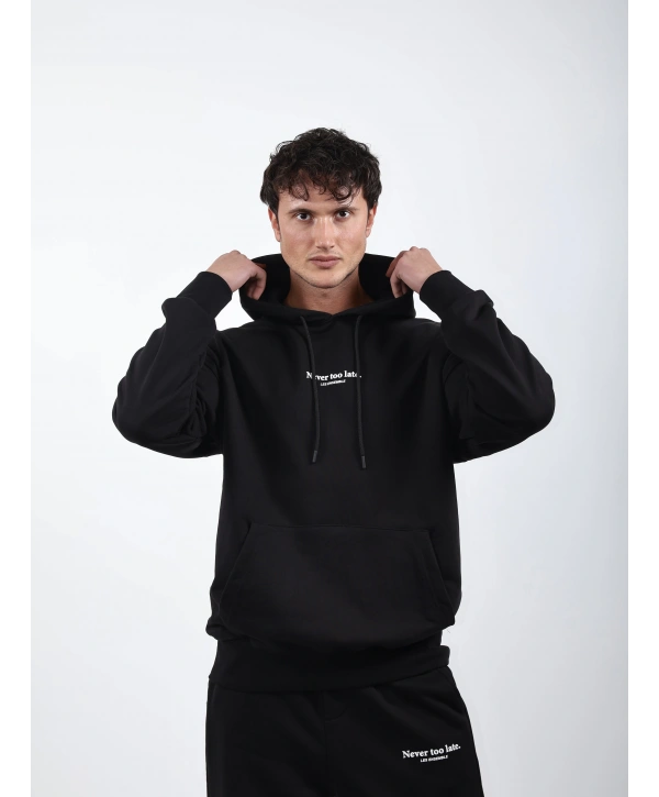 Never Too Late Kapşonlu Baggy Eşofman Takımı Siyah