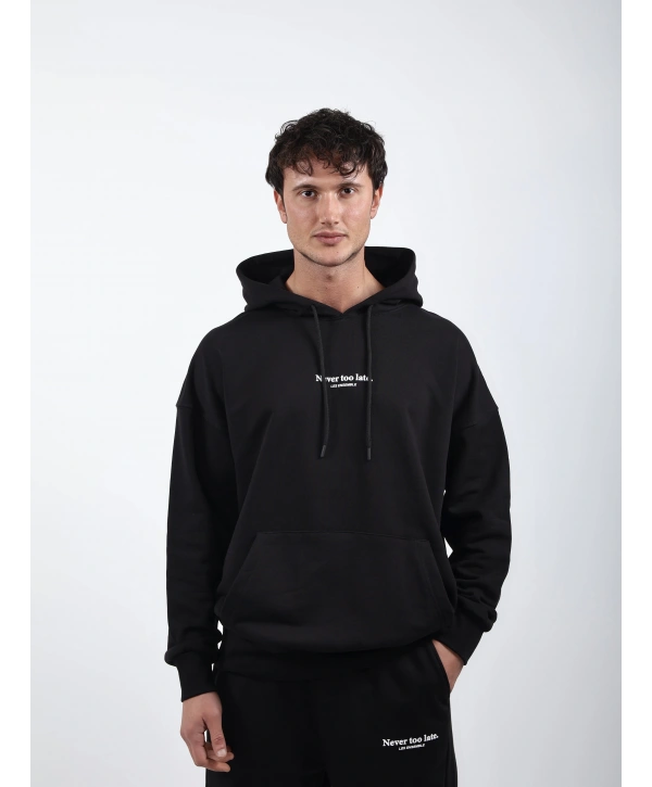 Never Too Late Kapşonlu Baggy Eşofman Takımı Siyah