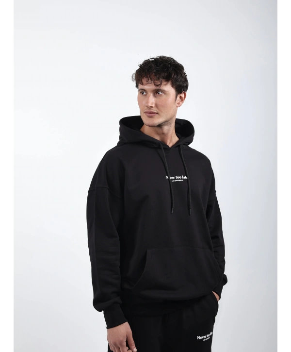 Never Too Late Kapşonlu Baggy Eşofman Takımı Siyah