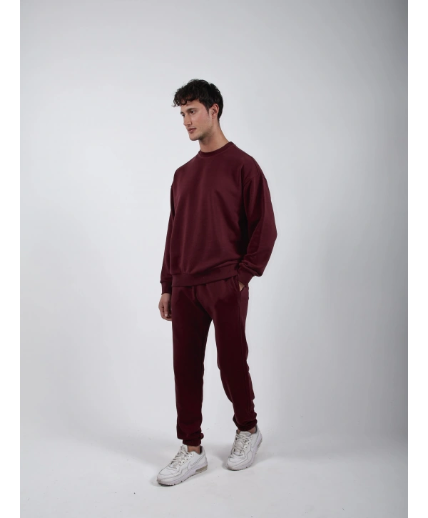 RelaxFit Basic Sweatshırt Relax Eşofman Takım Bordo