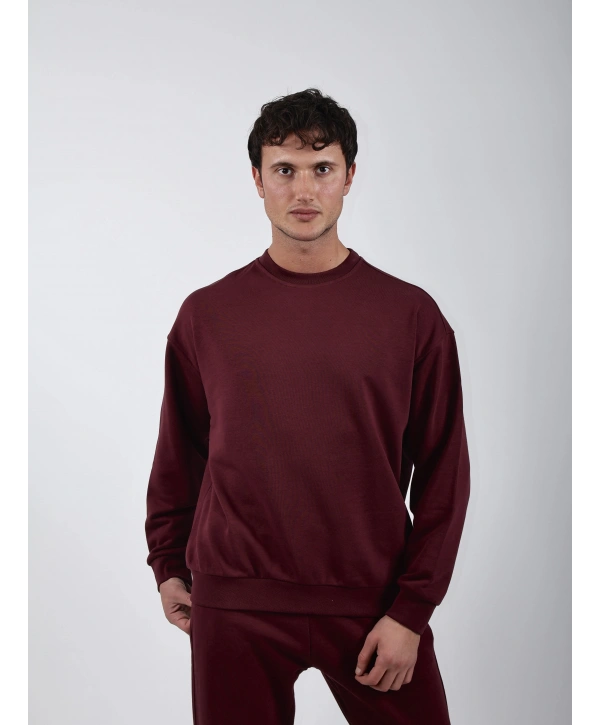 RelaxFit Basic Sweatshırt Relax Eşofman Takım Bordo