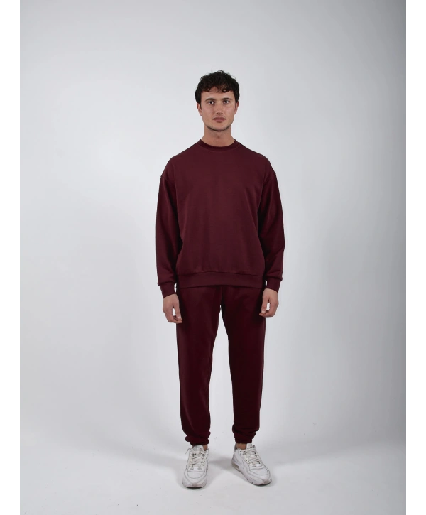 RelaxFit Basic Sweatshırt Relax Eşofman Takım Bordo