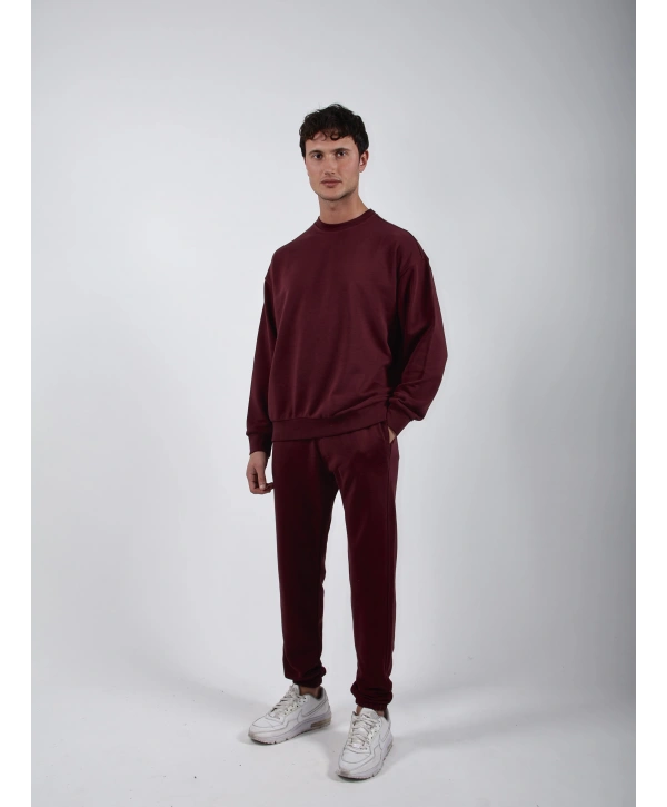 RelaxFit Basic Sweatshırt Relax Eşofman Takım Bordo
