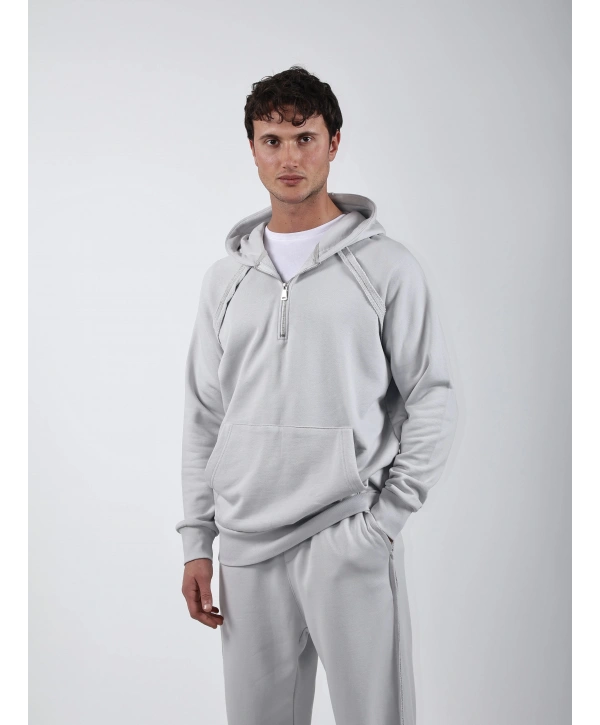 Yarım Fermuar Sweatshirt Bol Paça Baggy Eşofman Takımı Açık Gri