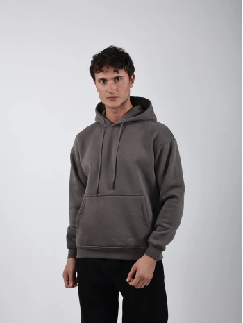 Basic Polarlı Kapşonlu Hoodie (Sweatshirt) Antrasit