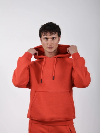 Basic Polarlı Kapşonlu Hoodie (Sweatshirt) Turuncu