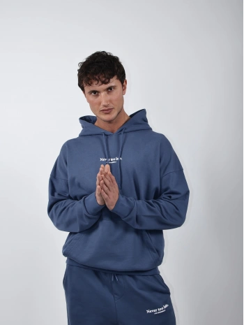 Never Too Late Kapşonlu Baggy Eşofman Takımı Mavi