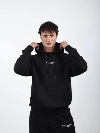 Never Too Late Kapşonlu Baggy Eşofman Takımı Siyah