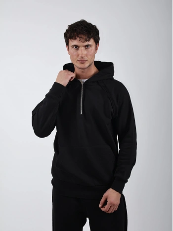 Yarım Fermuar Sweatshirt Bol Paça Baggy Eşofman Takımı Siyah