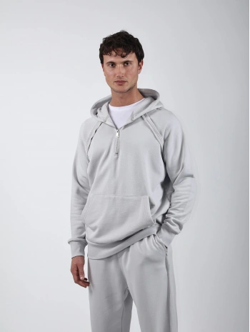 Yarım Fermuar Sweatshirt Bol Paça Baggy Eşofman Takımı Açık Gri