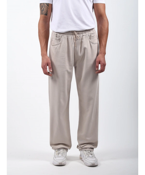 Lastikli Baggy Kot Pantolon Krem