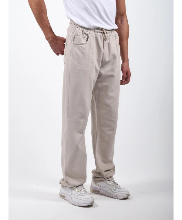 Lastikli Baggy Kot Pantolon Krem