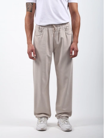 Lastikli Baggy Kot Pantolon Krem