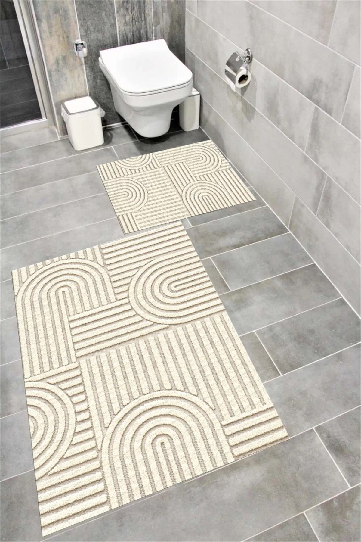 Su Emici Yumuşak Kaymaz Taban Sünger Dolgulu Yıkanabilir Dekoratif Banyo Paspası-1343bej