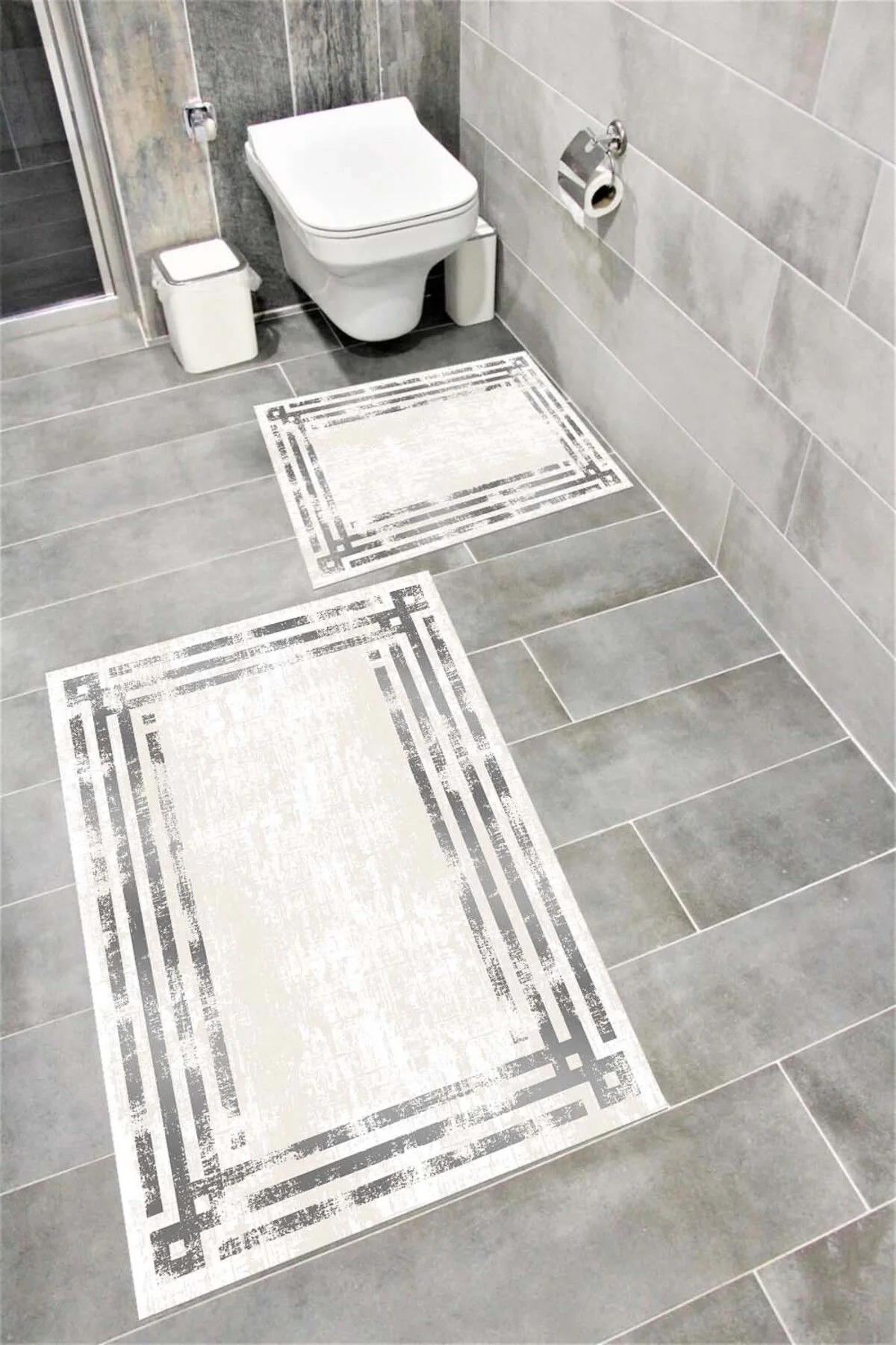 Su Emici Yumuşak Kaymaz Taban Sünger Dolgulu Yıkanabilir Dekoratif Banyo Paspası-1074silverygri