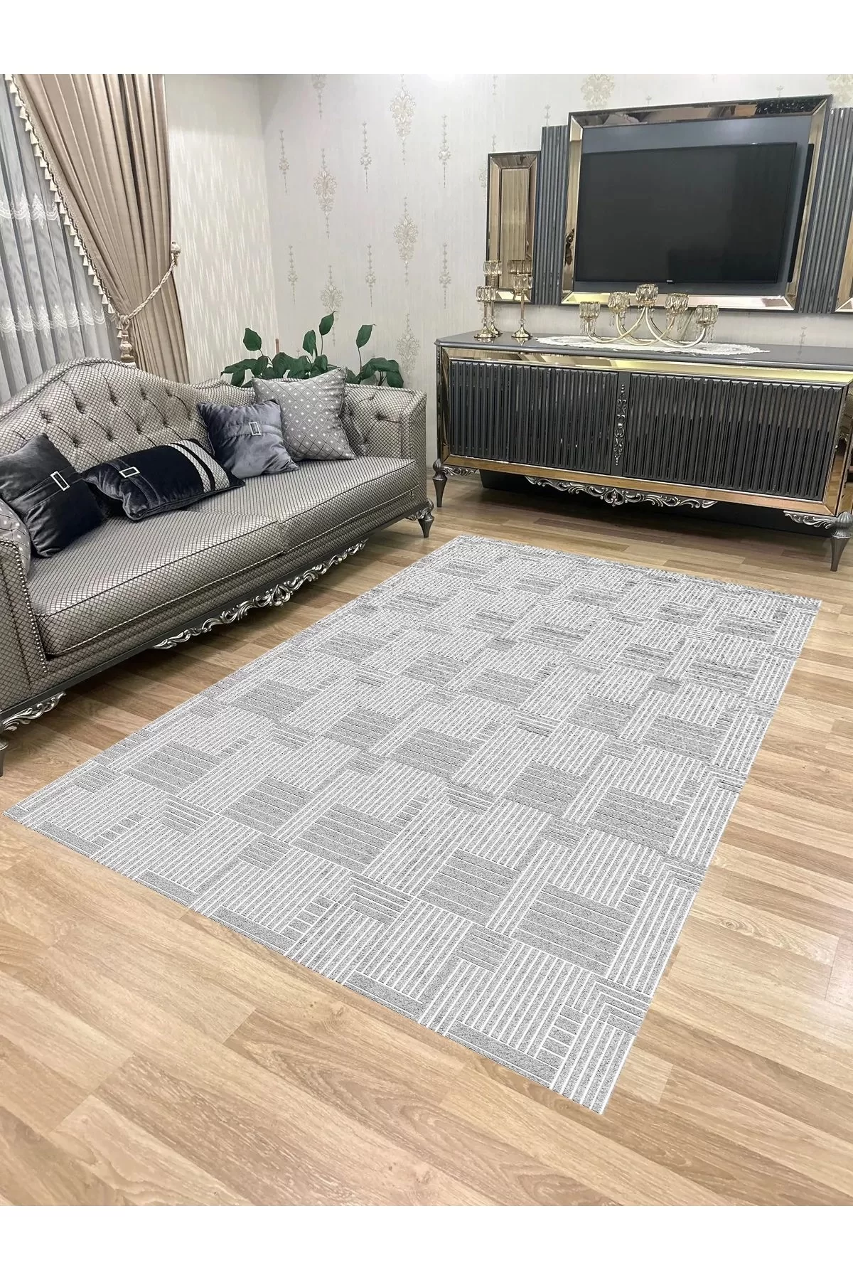 Yıkanabilir Kaymaz Taban Halı Mutfak Dekor Yolluk Koridor Halısı Salon Halısı 1363GRİ