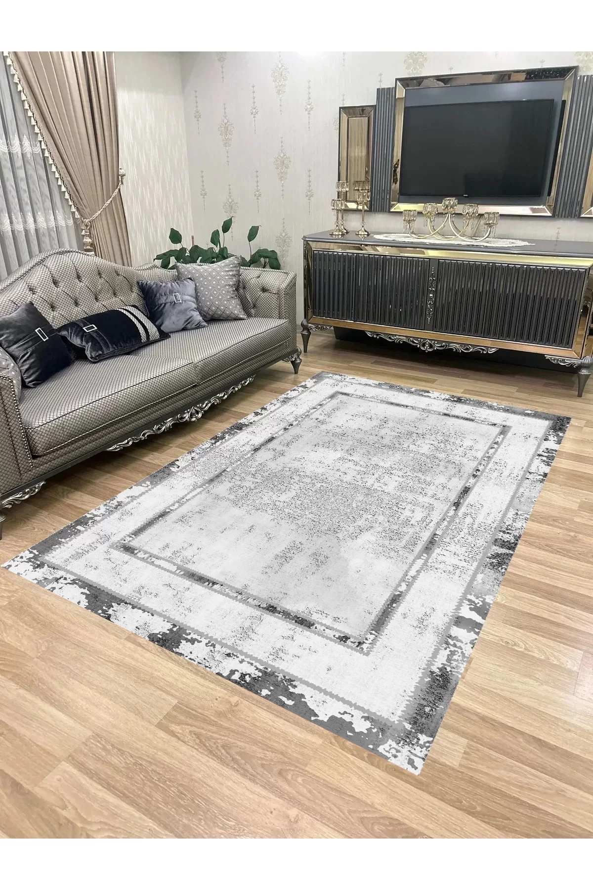 Yıkanabilir Kaymaz Taban Halı Mutfak Dekor Yolluk Koridor Halısı Salon Halısı 1298GRİ