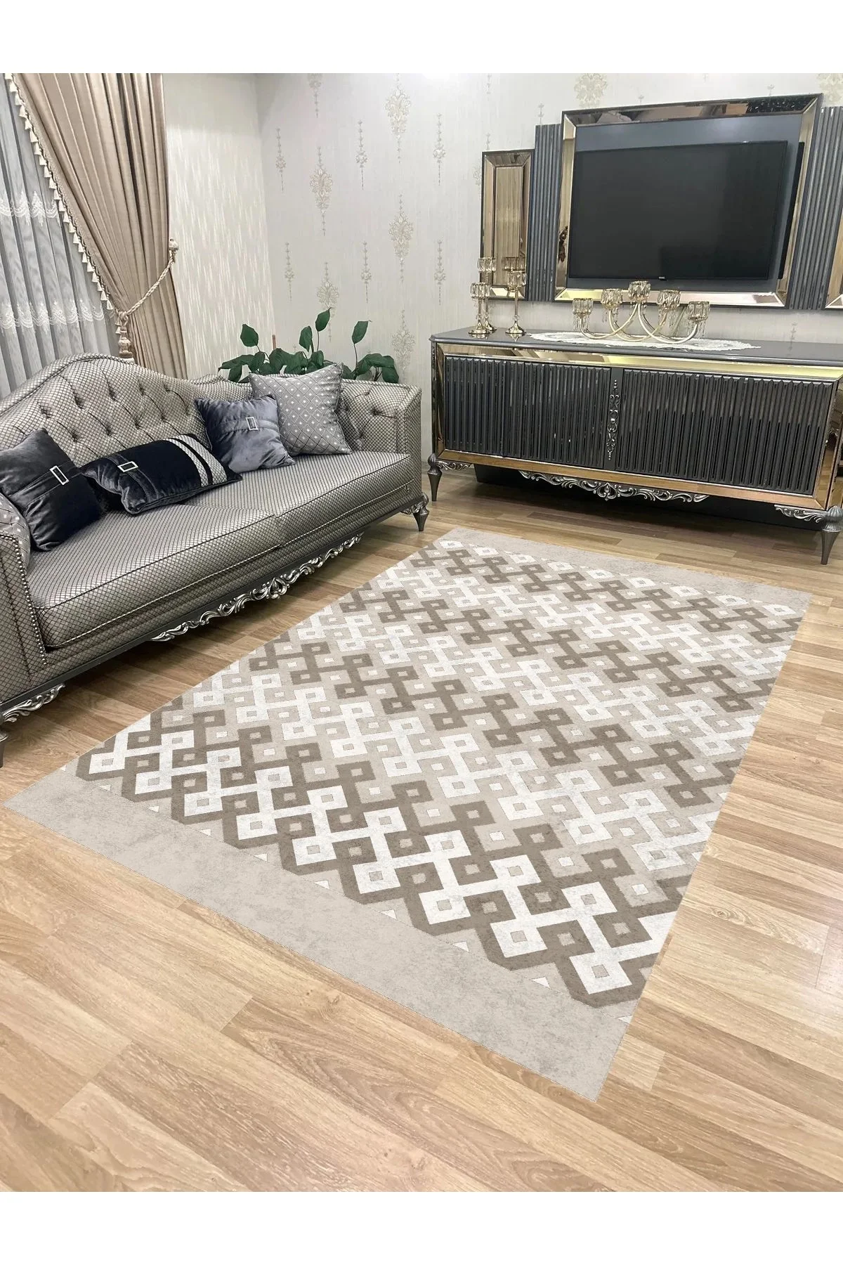 Yıkanabilir Kaymaz Taban Halı Mutfak Dekor Yolluk Koridor Halısı Salon Halısı 1385BEJ