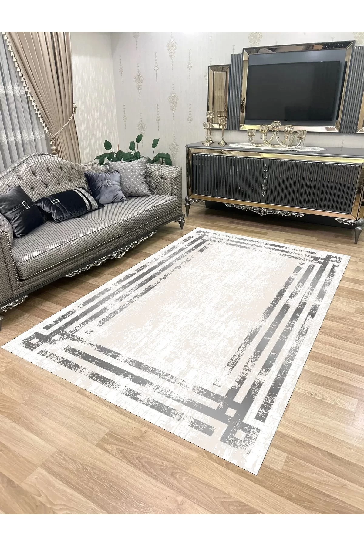 Yıkanabilir Kaymaz Taban Halı Mutfak Dekor Yolluk Koridor Halısı Salon Halısı 1074SİLVEYGRİ