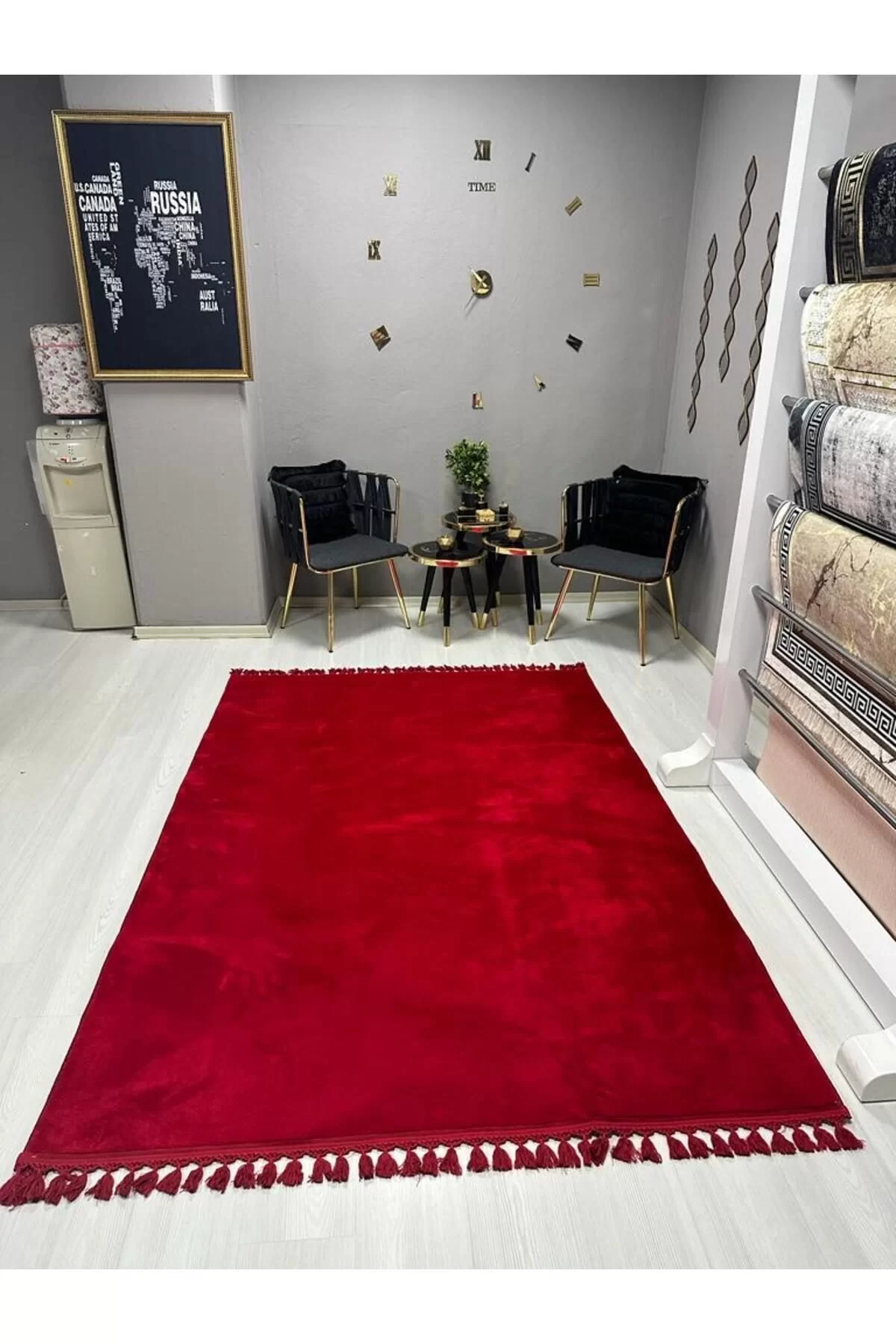 Peluş Puffy Yıkanabilir Kaymaz Oturma Odası Salon Mutfak Antre Çocuk Odası Halısı Kırmızı Puffy