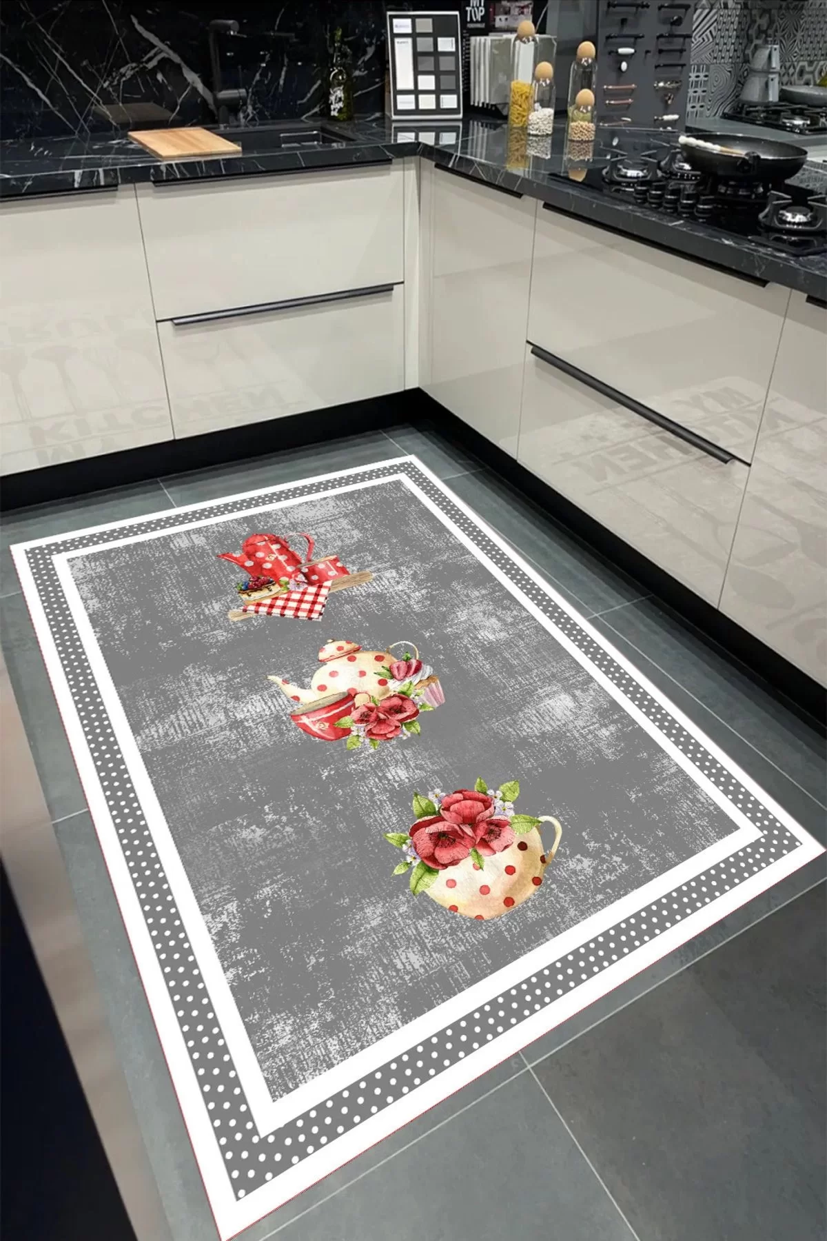 Yıkanabilir Kaymaz Taban Halı Salon Dekor Yolluk Koridor Mutfak Halısı Dinner Gri
