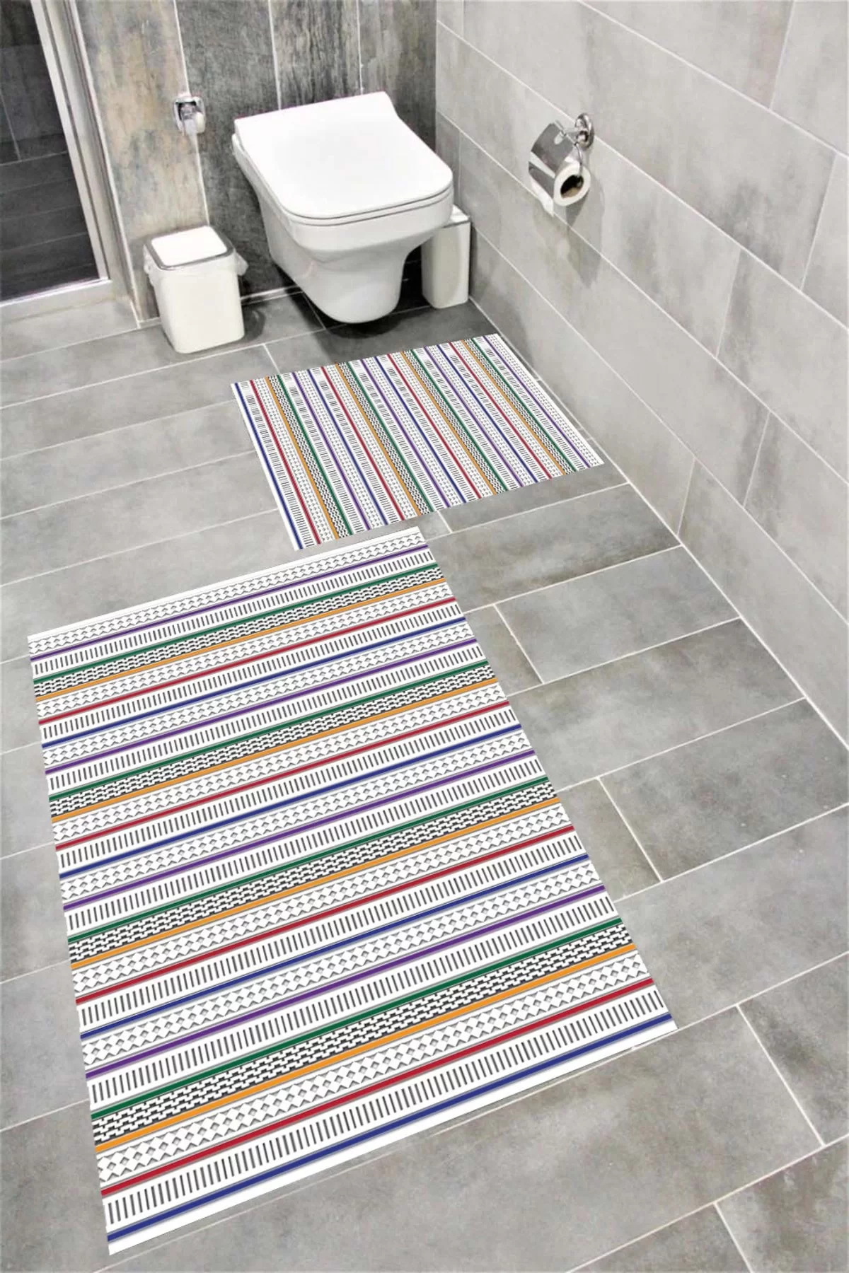 Su Emici Yumuşak Kaymaz Taban Sünger Dolgulu Pamuksu Doku Yıkanabilir Dekoratif Banyo Paspası 1325