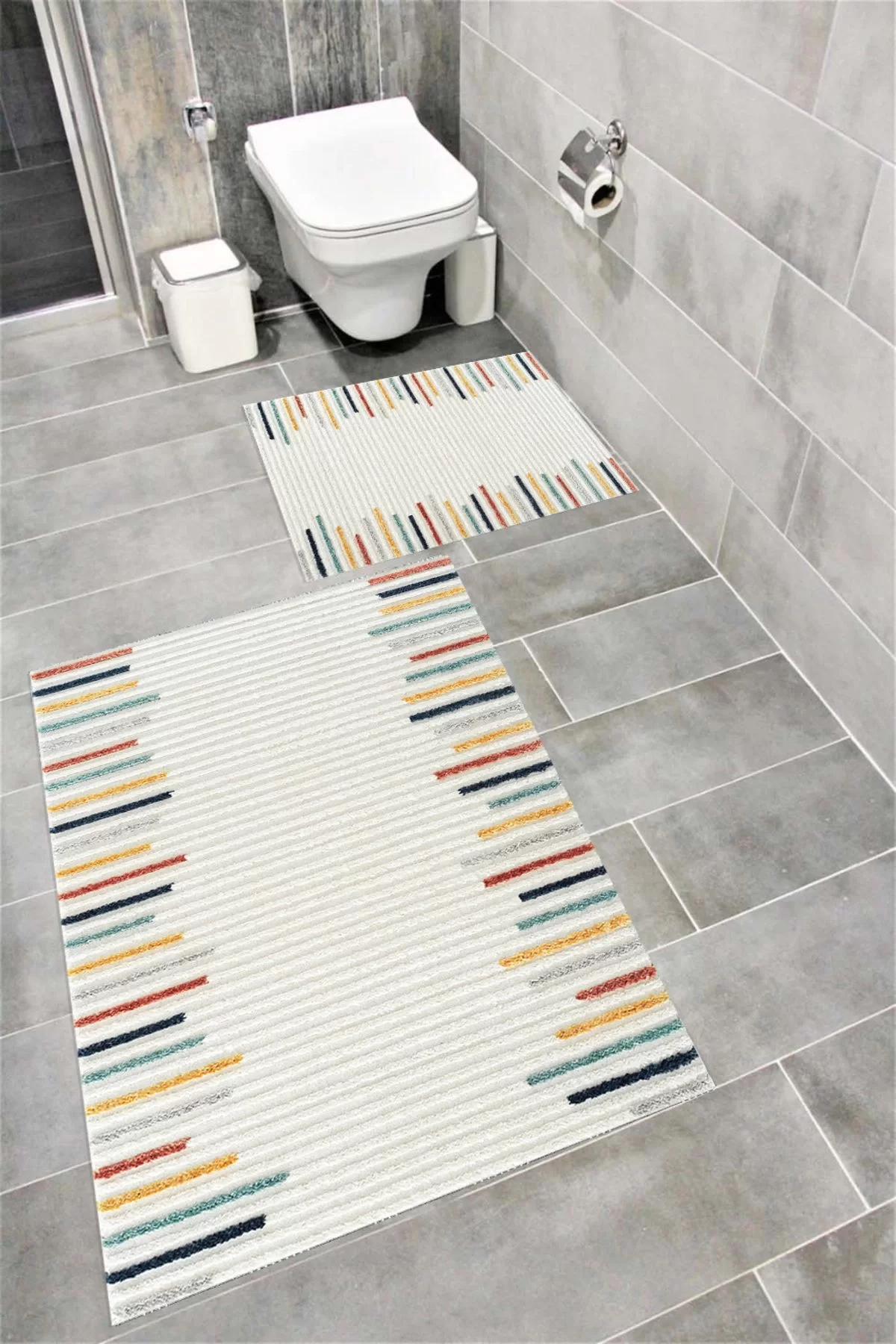 Su Emici Yumuşak Kaymaz Taban Sünger Dolgulu Pamuksu Doku Yıkanabilir Dekoratif Banyo Paspası 1397
