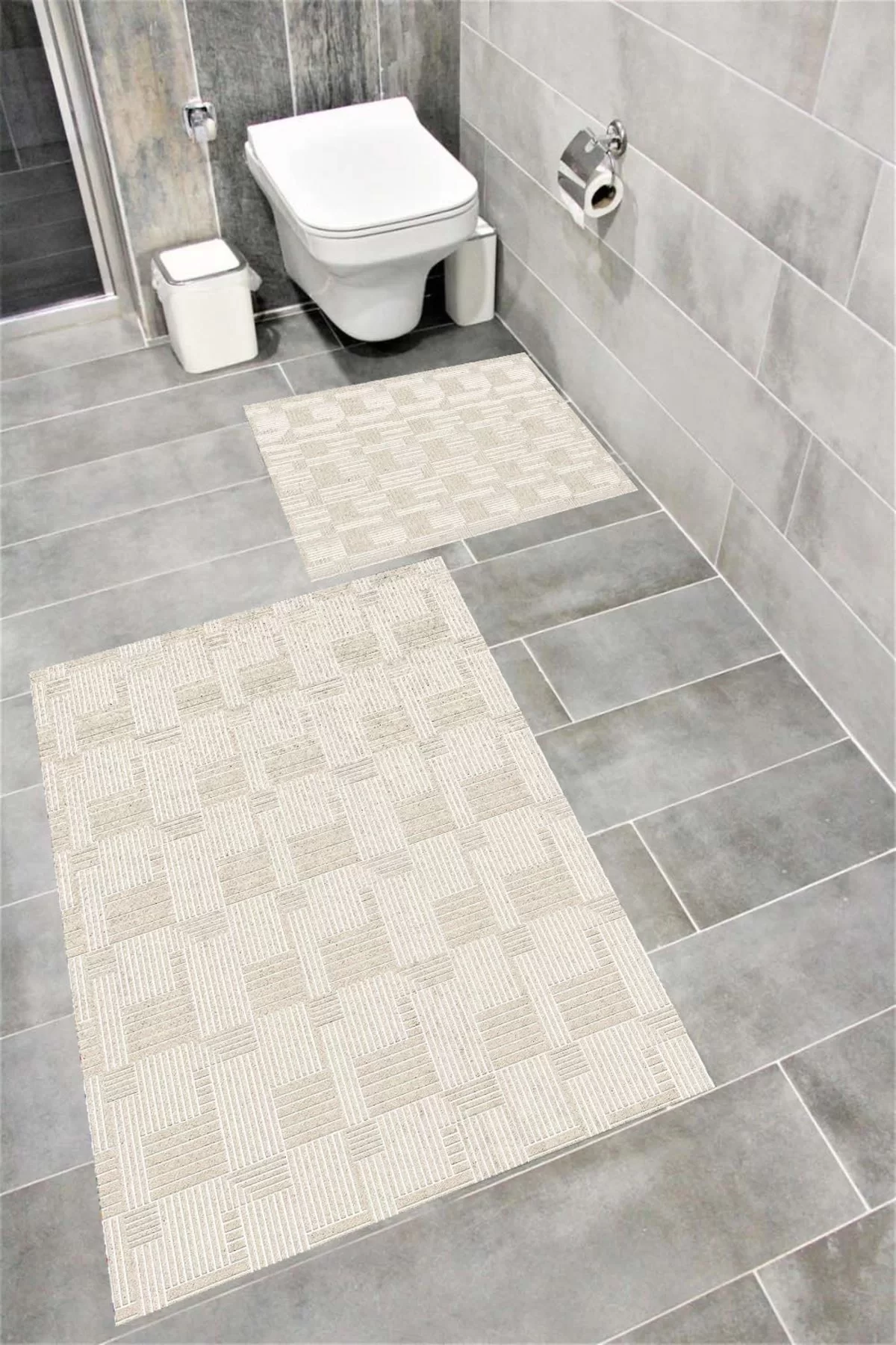 Su Emici Yumuşak Kaymaz Taban Sünger Dolgulu Pamuksu Doku Yıkanabilir Dekoratif Banyo Paspası 1363