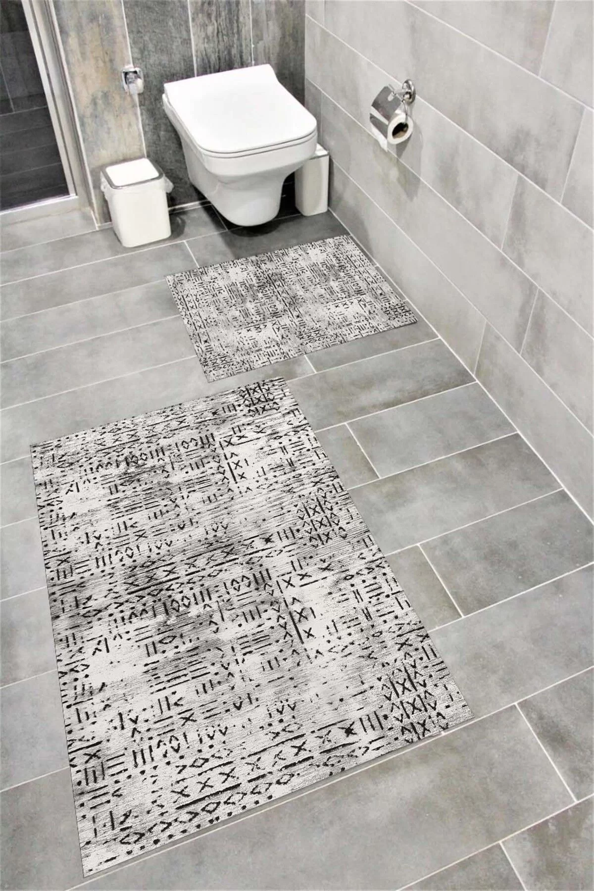 Su Emici Yumuşak Kaymaz Taban Sünger Dolgulu Yıkanabilir Dekoratif Banyo Paspası 1111AÇIKGRİ