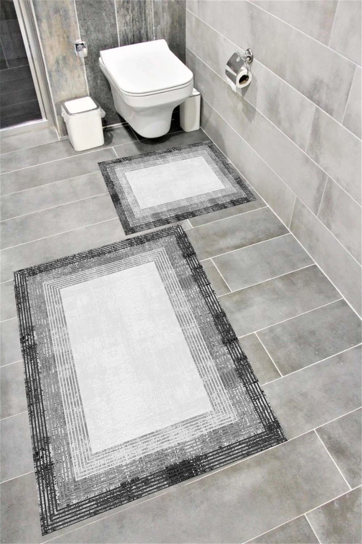Su Emici Yumuşak Kaymaz Taban Sünger Dolgulu Yıkanabilir Dekoratif Banyo Paspası 1201GRİ