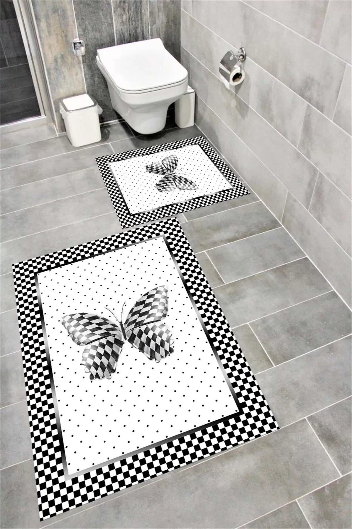 Su Emici Yumuşak Kaymaz Taban Sünger Dolgulu Yıkanabilir Dekoratif Banyo Paspası 1204KELEBEK