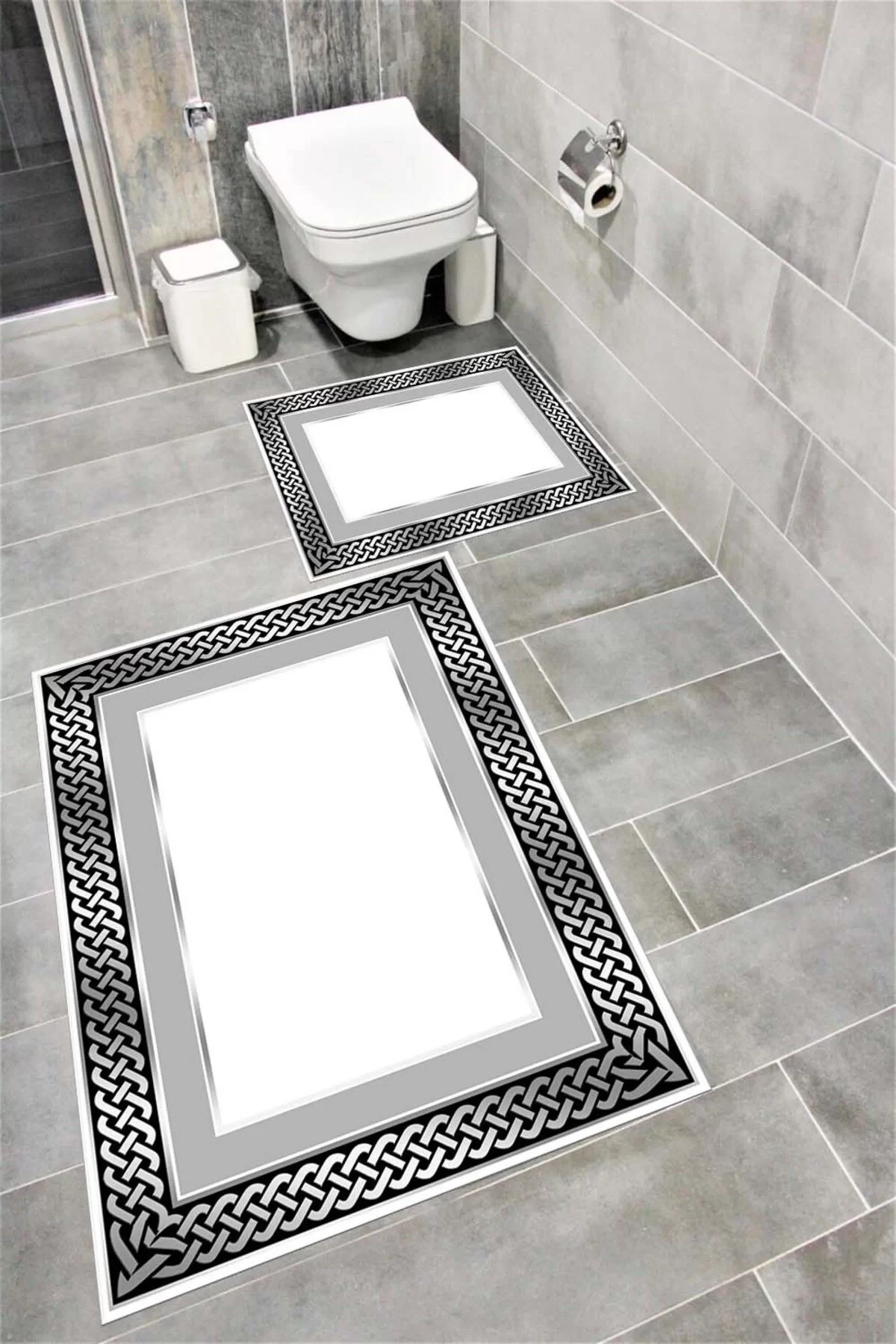 Su Emici Yumuşak Kaymaz Taban Sünger Dolgulu Yıkanabilir Dekoratif Banyo Paspası 1207GRİ