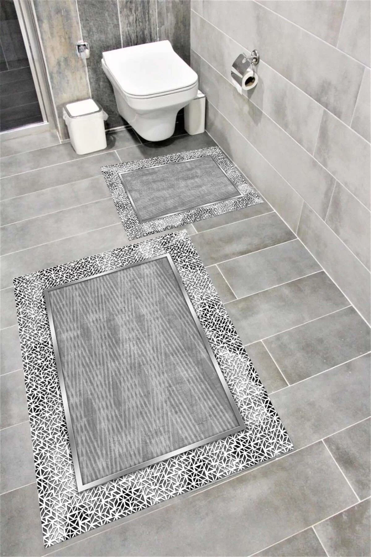 Su Emici Yumuşak Kaymaz Taban Sünger Dolgulu Yıkanabilir Dekoratif Banyo Paspası 1200GRİ