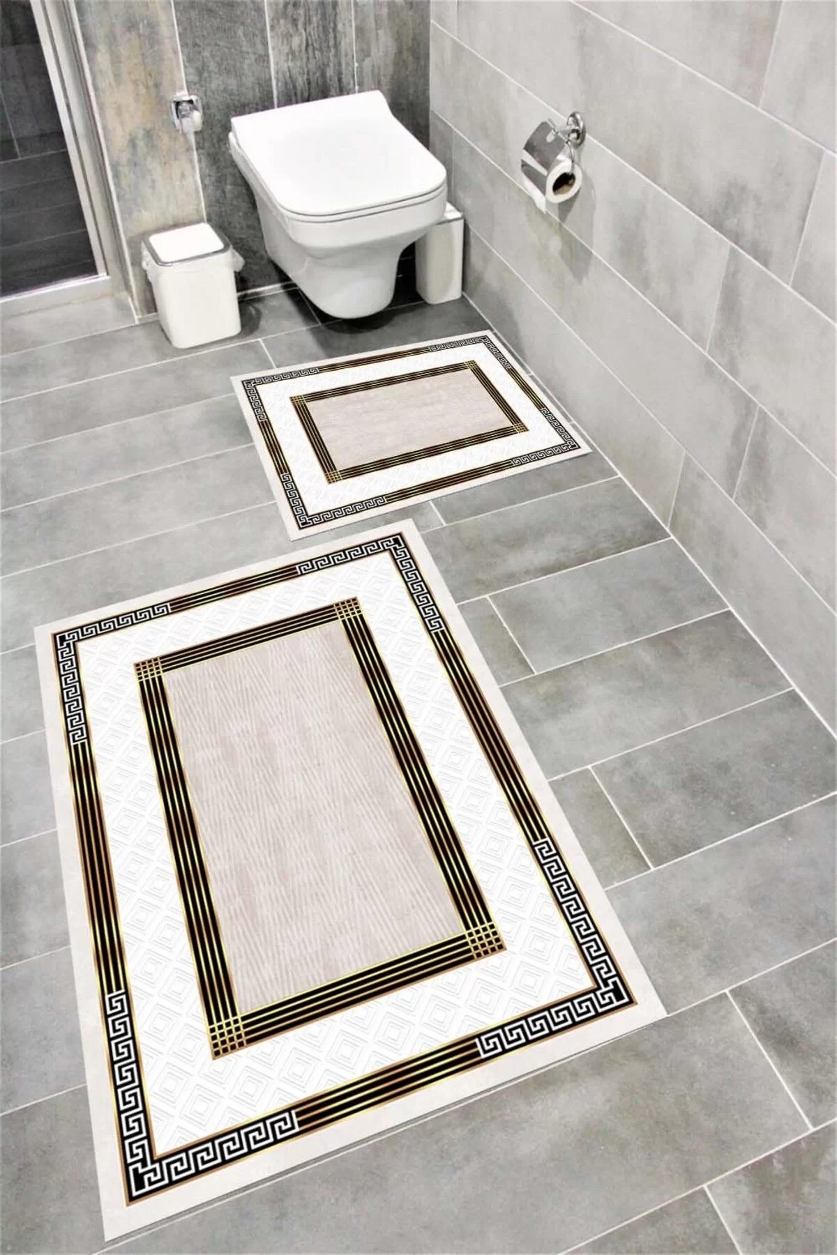 Su Emici Yumuşak Kaymaz Taban Sünger Dolgulu Yıkanabilir Dekoratif Banyo Paspası 1187VİZON